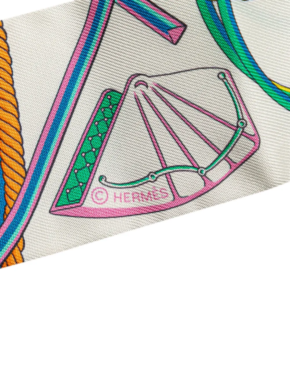 Pre-owned Hermes 2010-2025 Les Voitures A Transformation Silk Twilly Scarf Scarves In White