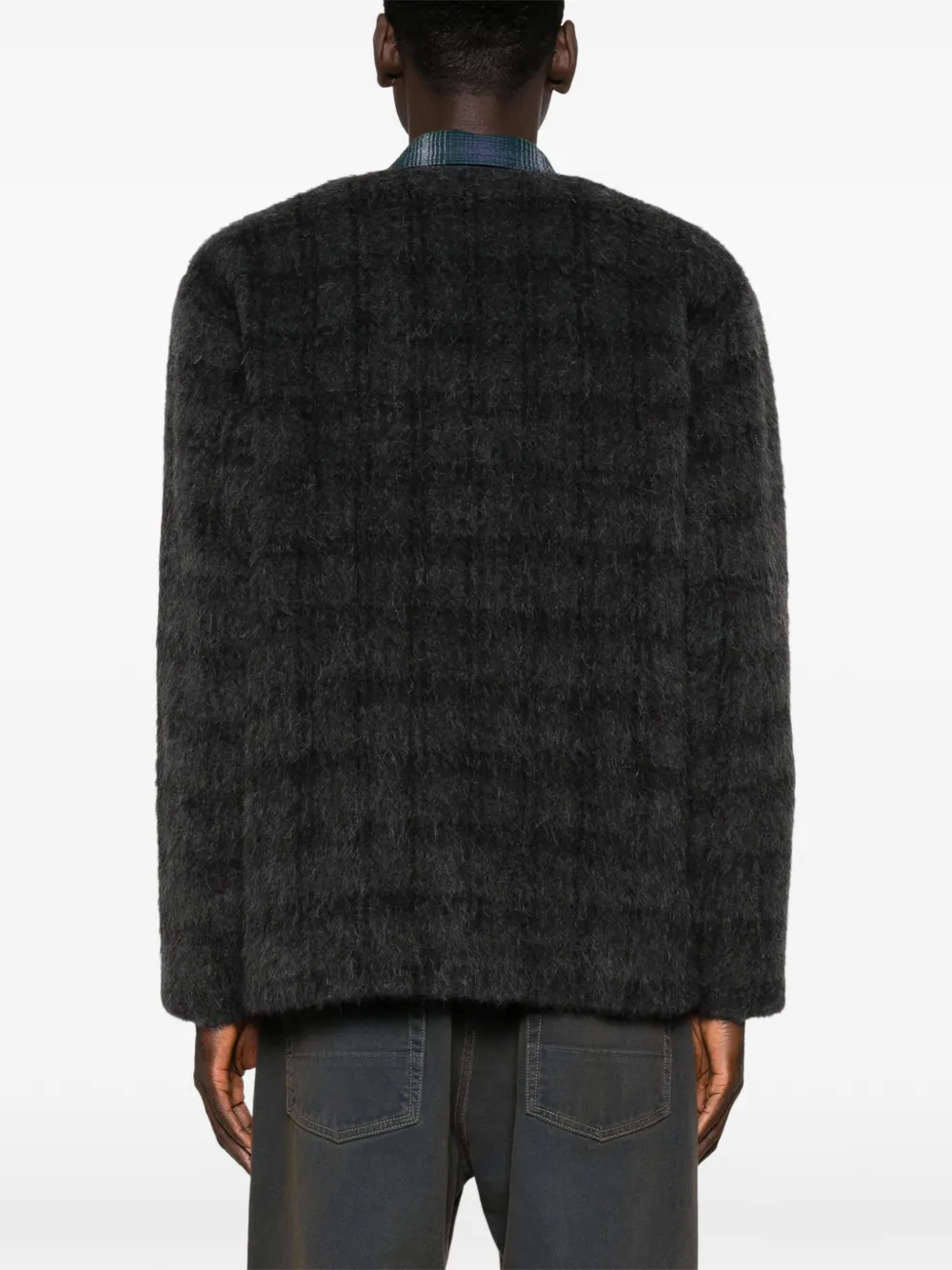 Our Legacy Textured Knit V Neck Sweater Front Pockets In Black