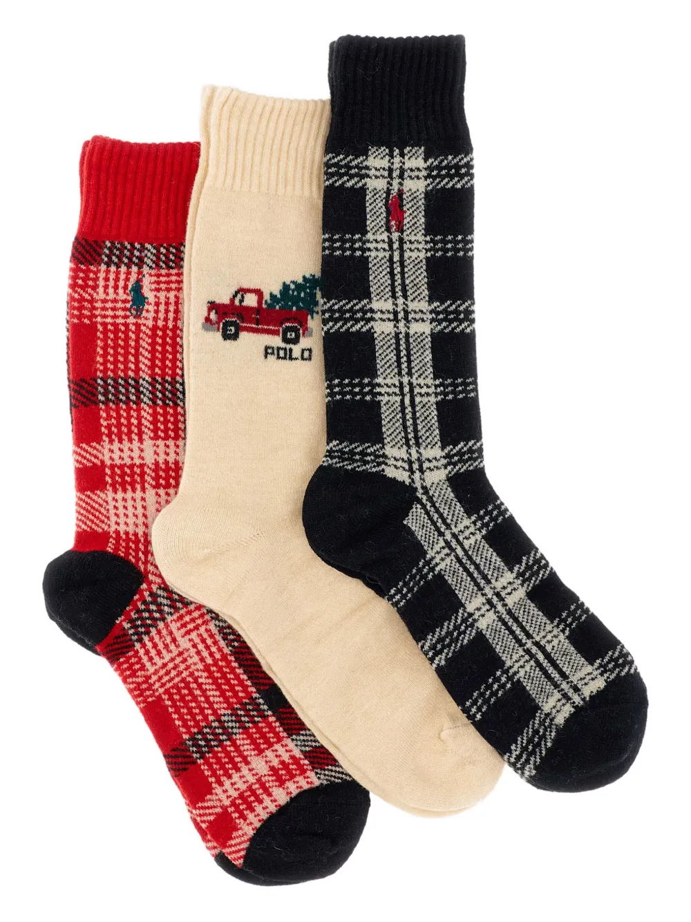 Polo Ralph Lauren Truck-plaid Wool-blend Socks (set Of Three) In Multi
