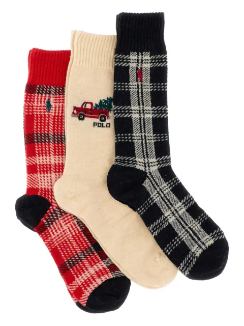 Polo Ralph Lauren truck-plaid wool-blend socks (set of three)