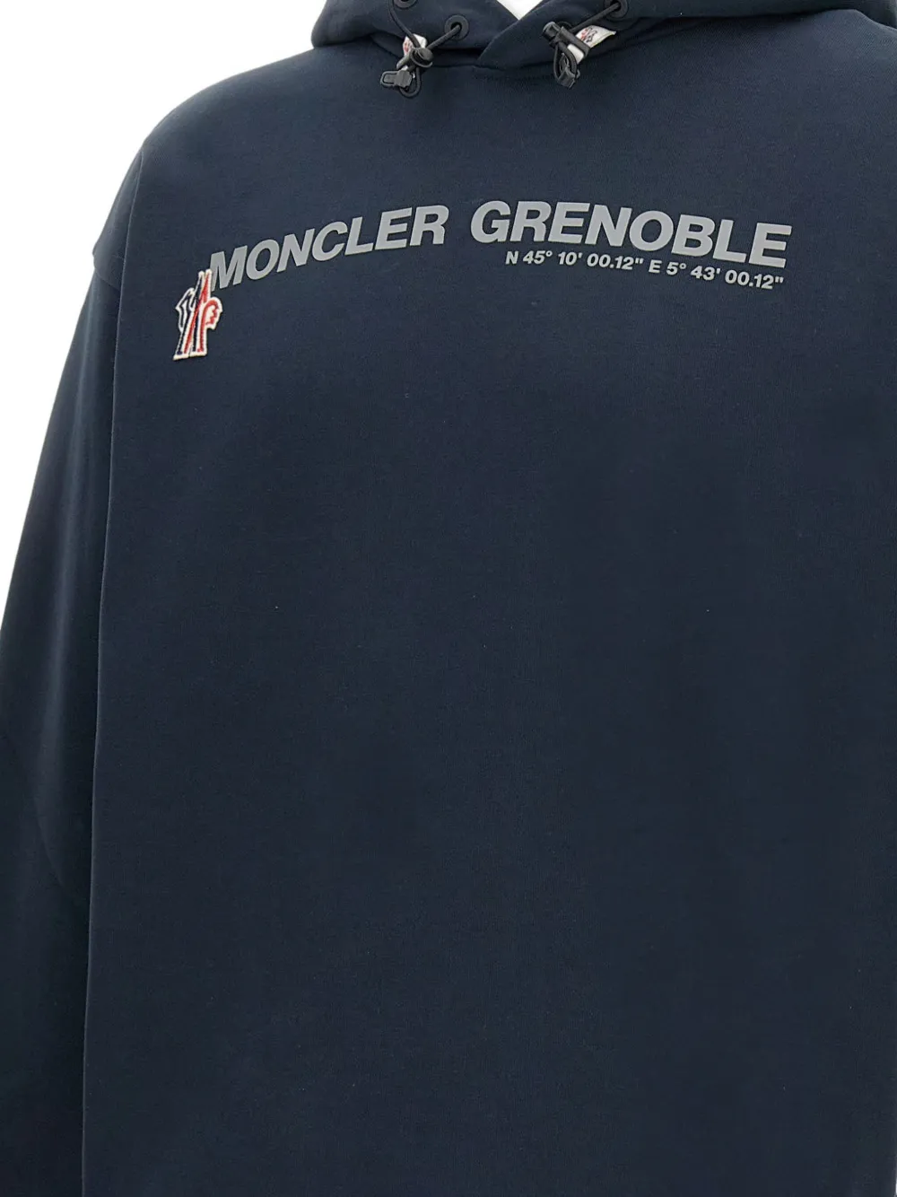 Moncler Grenoble Logo Embroidered Long-sleeved Hoodie In Black