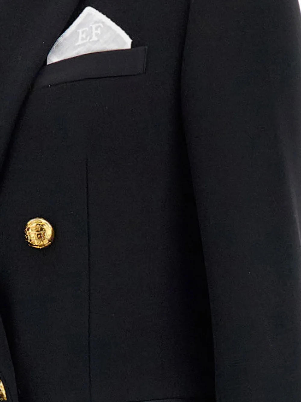 Elisabetta Franchi Long Double-breasted Coat With Gold Buttons In Black