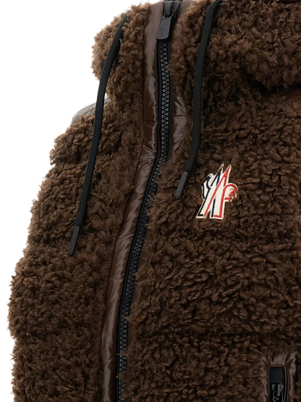 Moncler Hooded Fleece Vest In Brown