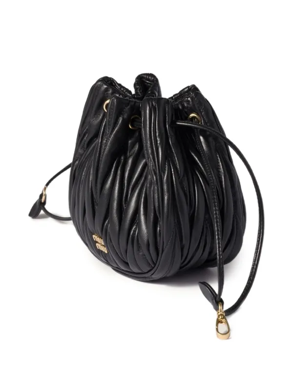 Miu Miu Matelassé Drawstring Clutch Bag | Black | FARFETCH