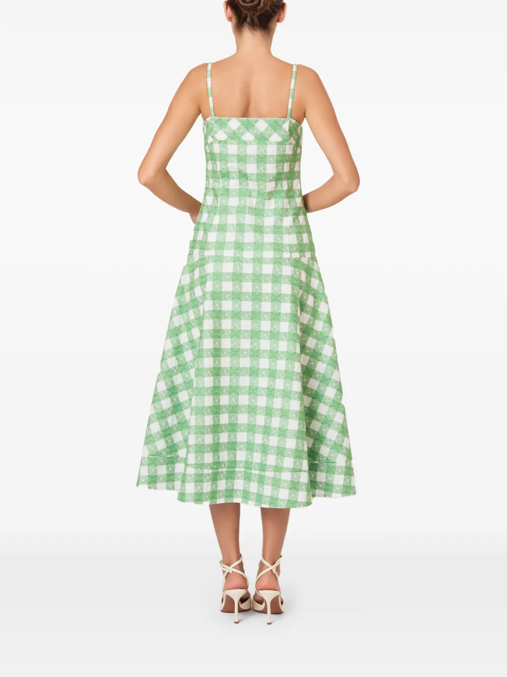 Rosie Assoulin Midi-jurk met borduurwerk en gingham-ruit Groen