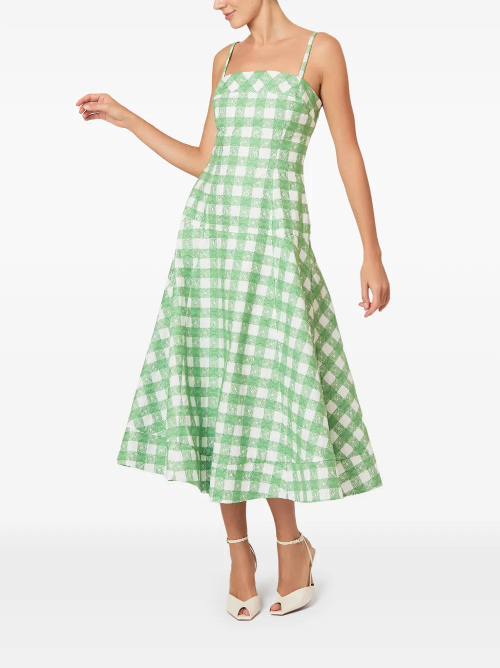 Rosie Assoulin Midi-jurk met borduurwerk en gingham-ruit Groen