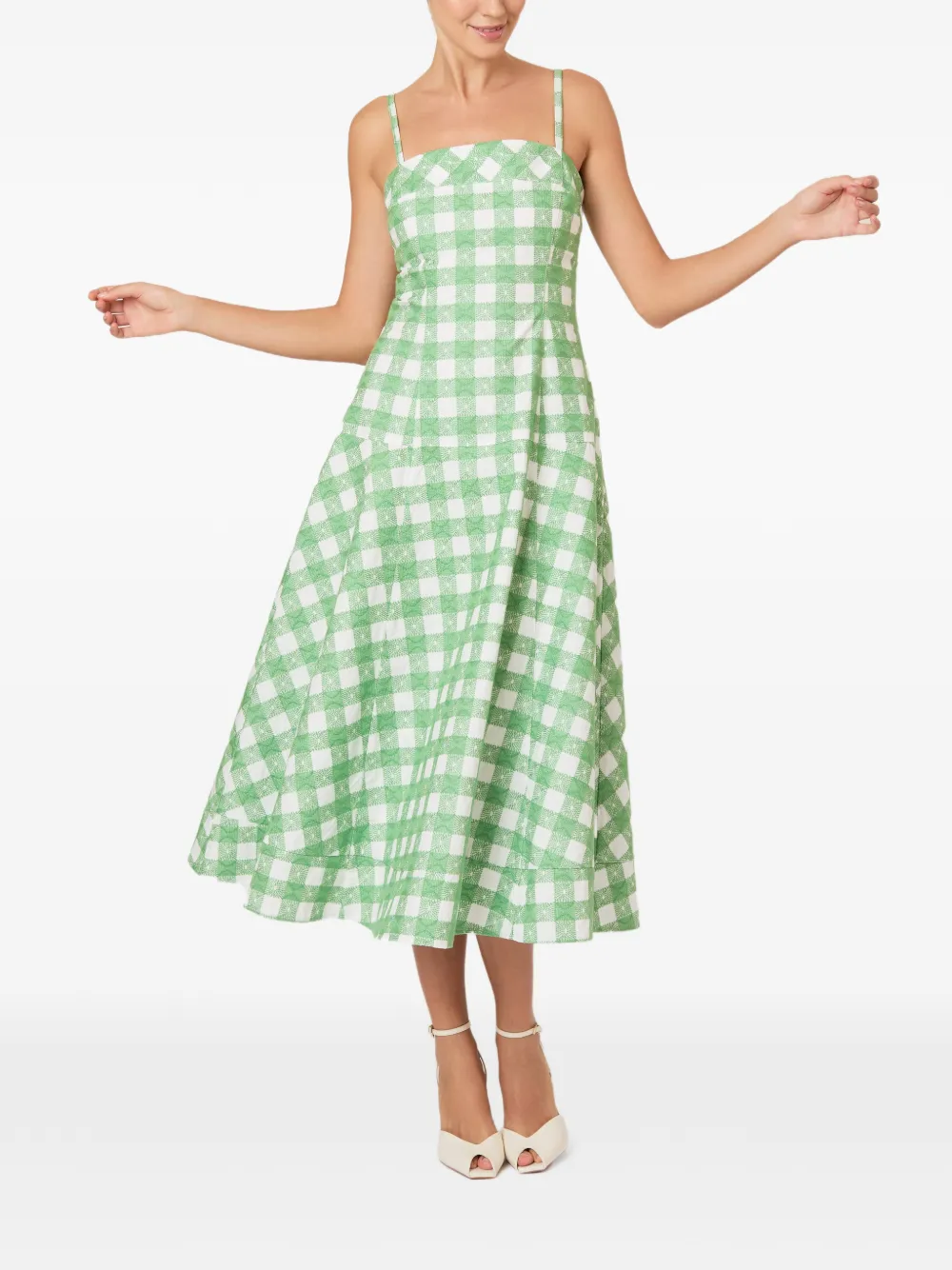 Rosie Assoulin Midi-jurk met borduurwerk en gingham-ruit Groen