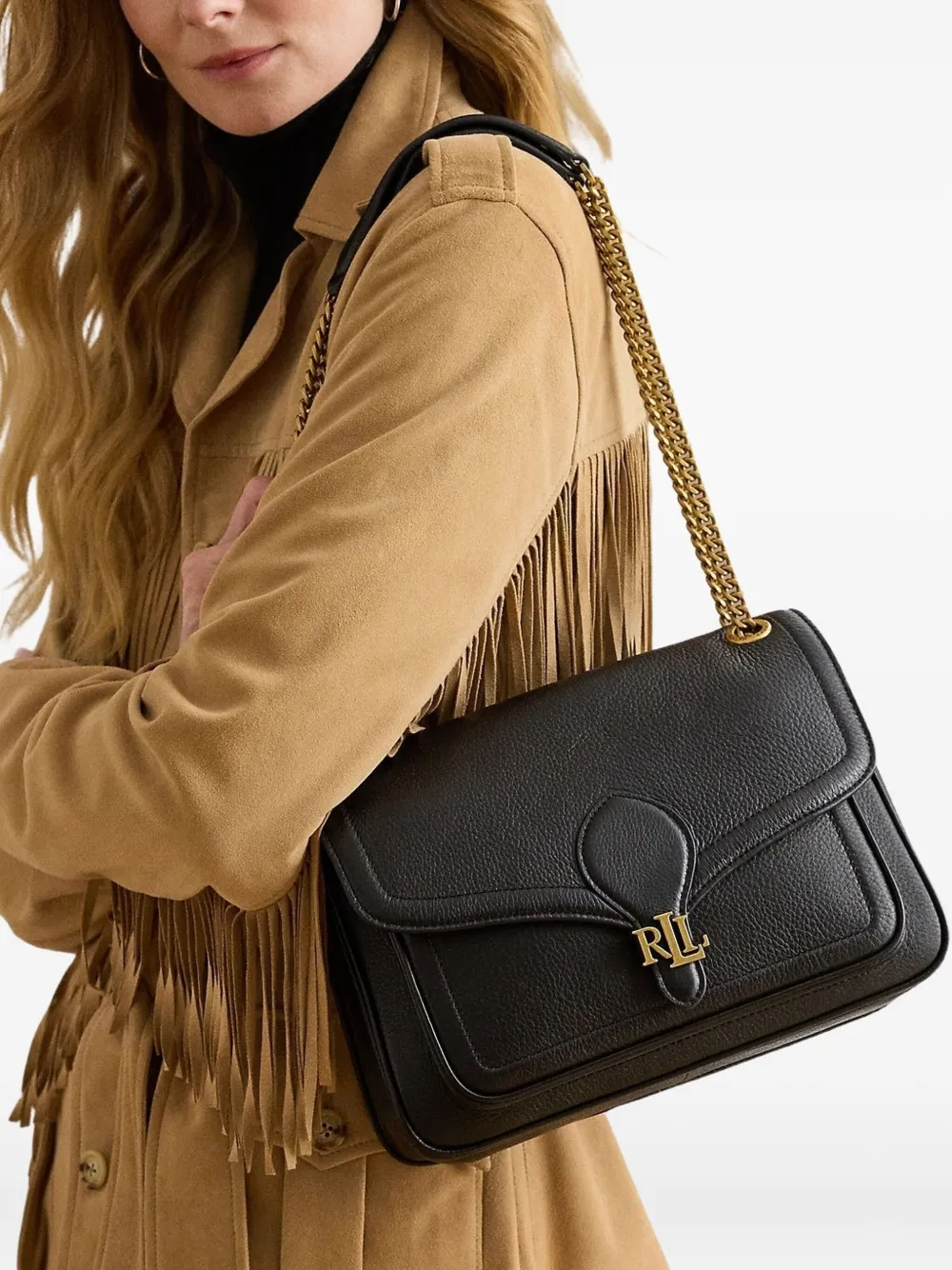 Lauren Ralph Lauren Medium Bradley leren schoudertas - Zwart