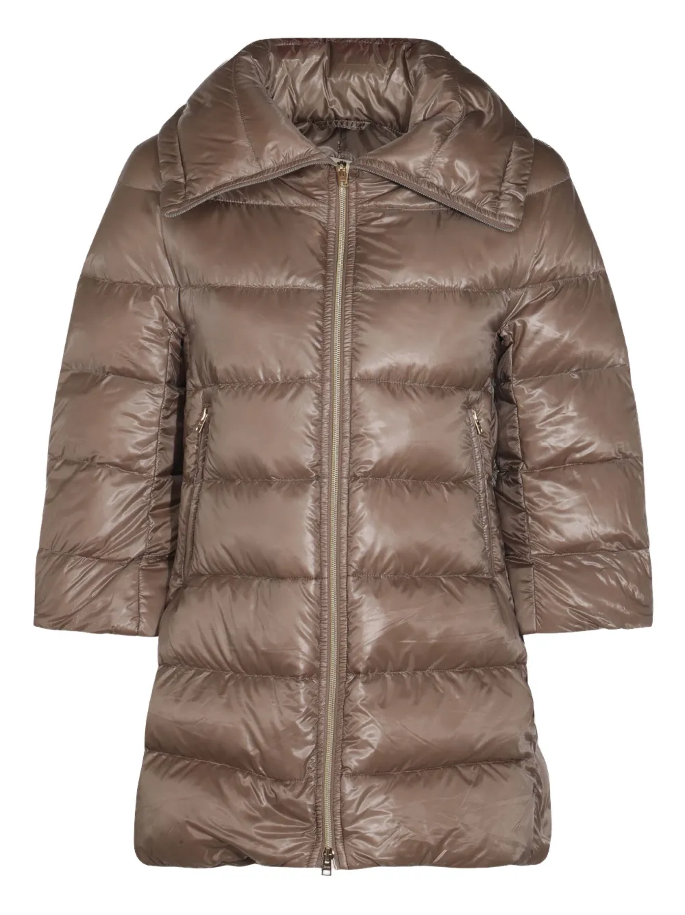 Herno Quilted Zip-up Coat In Brown