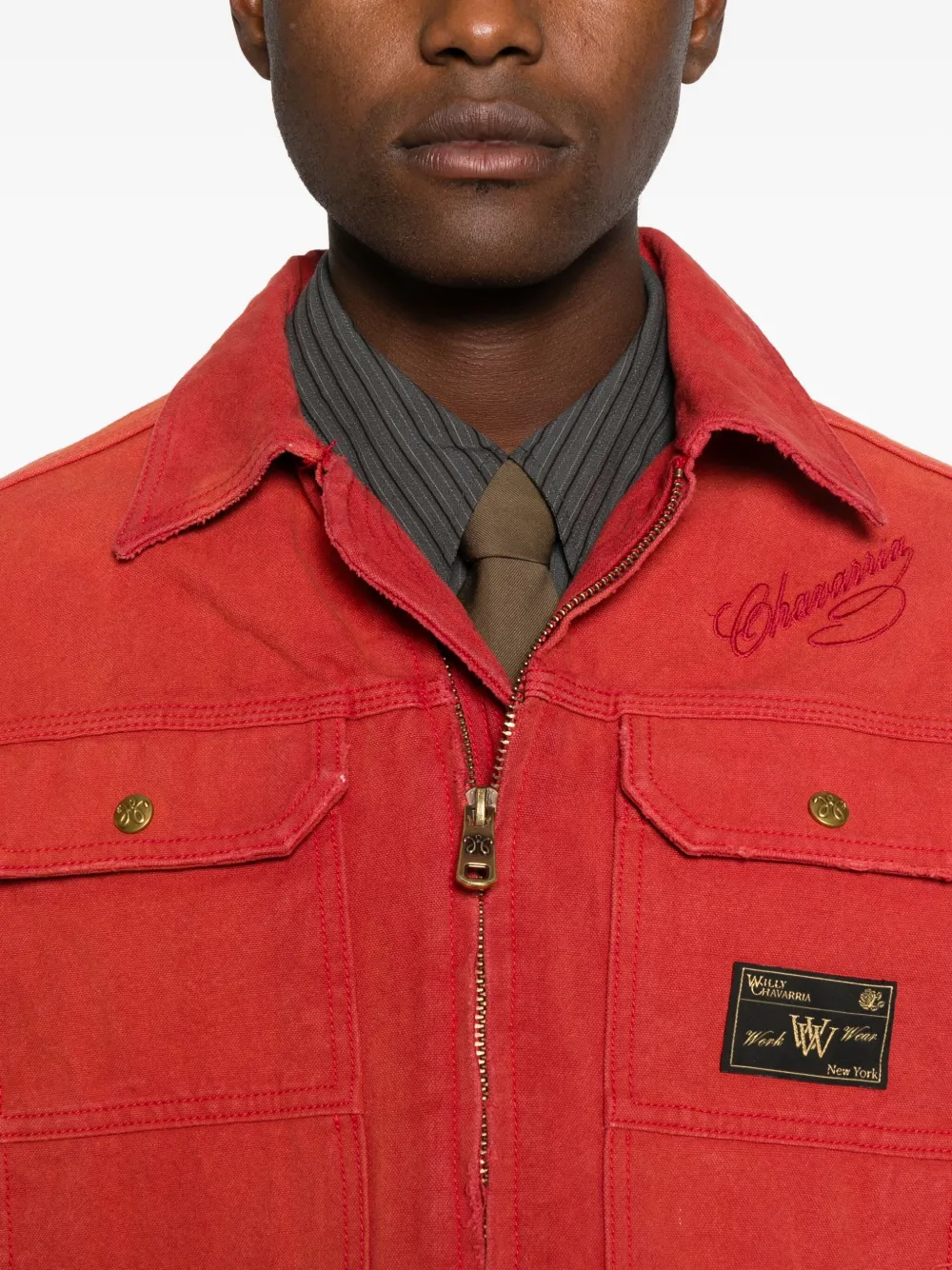 Willy Chavarria Logo-patch Bomber Jacket In Red