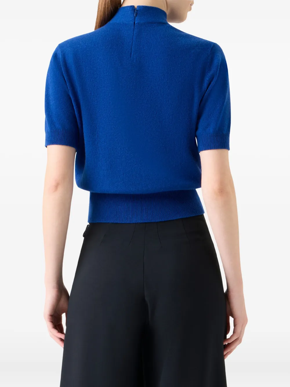 Akris Short Sleeve Cashmere Scarf Neck Sweater In Blue