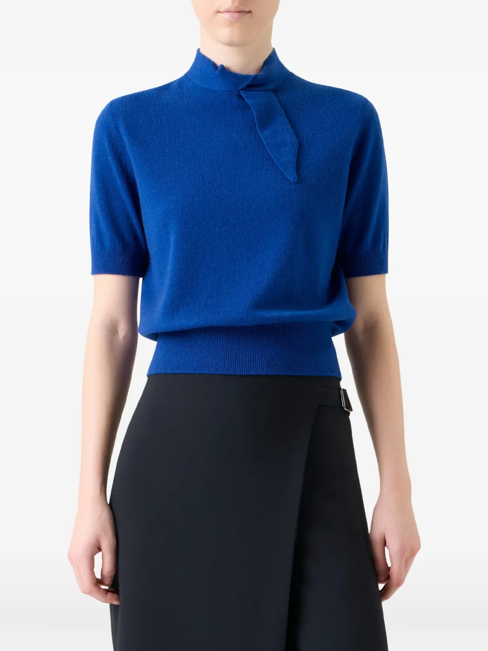Akris Tie-neck Short-sleeve Knitwear In Blue