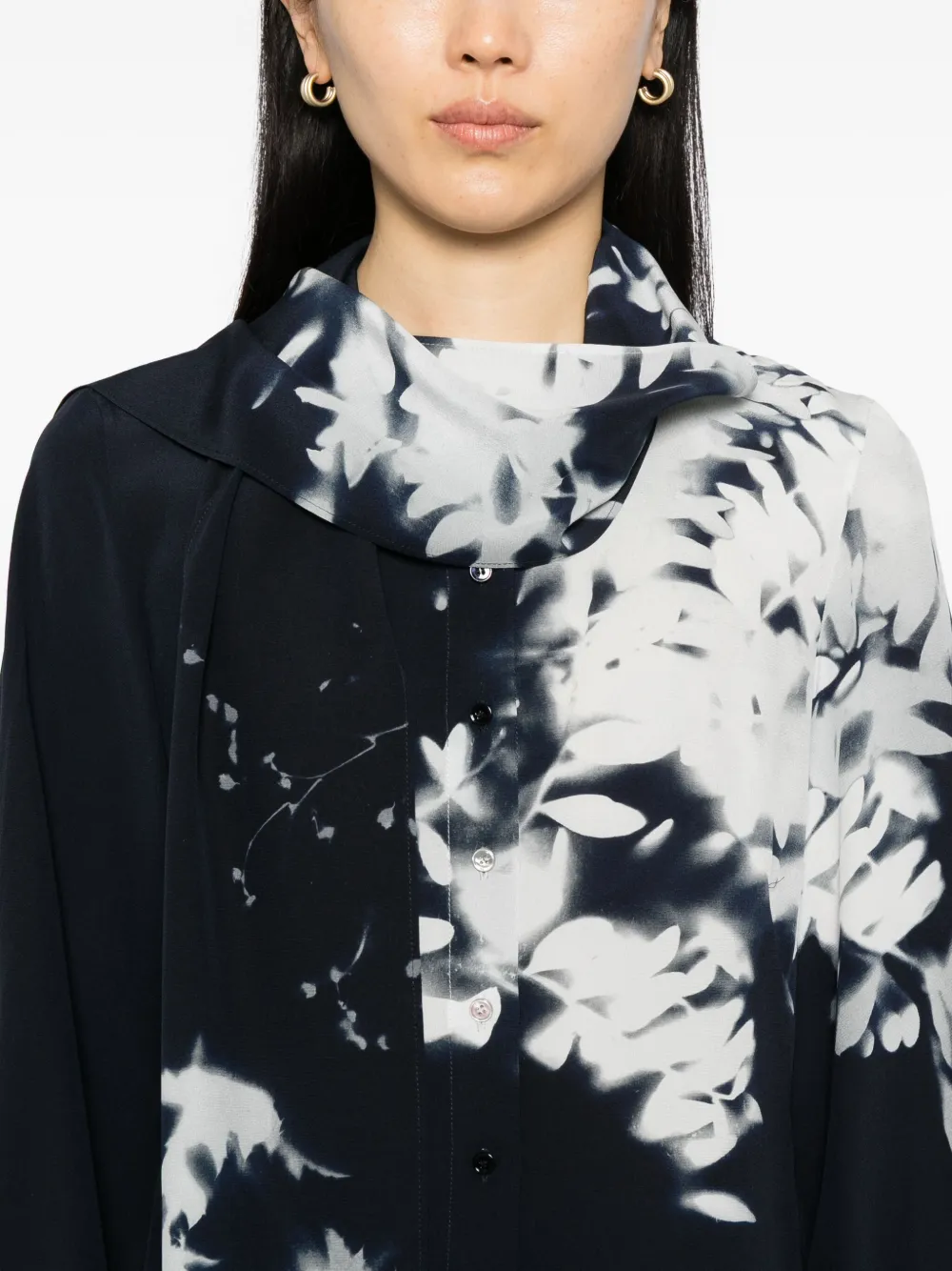 Akris Wildflower-print Silk Shirt In Black