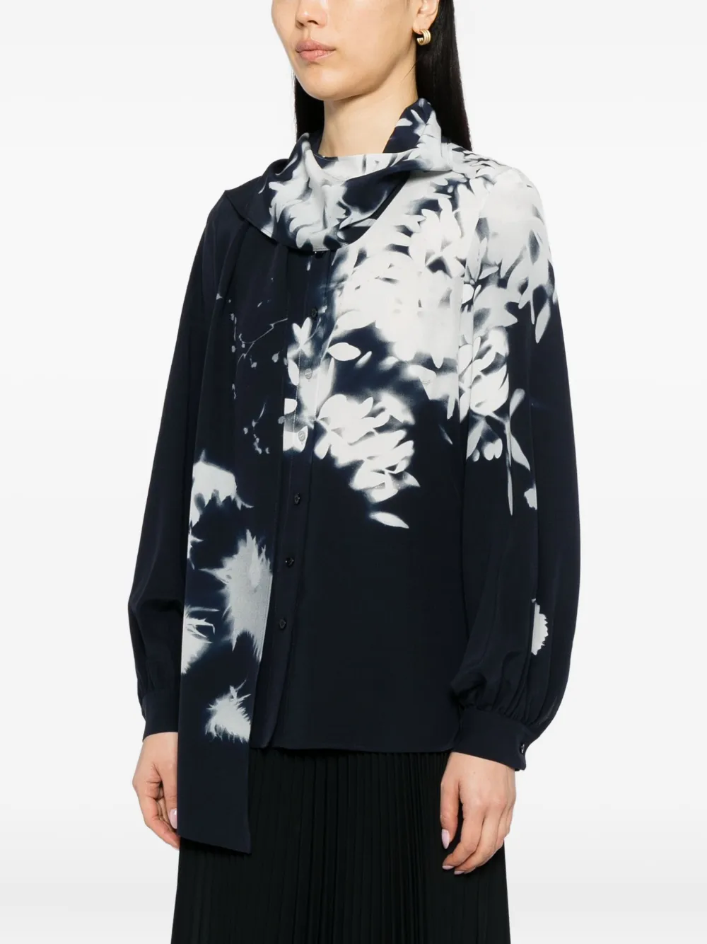 Akris Wildflower-print Silk Shirt In Black