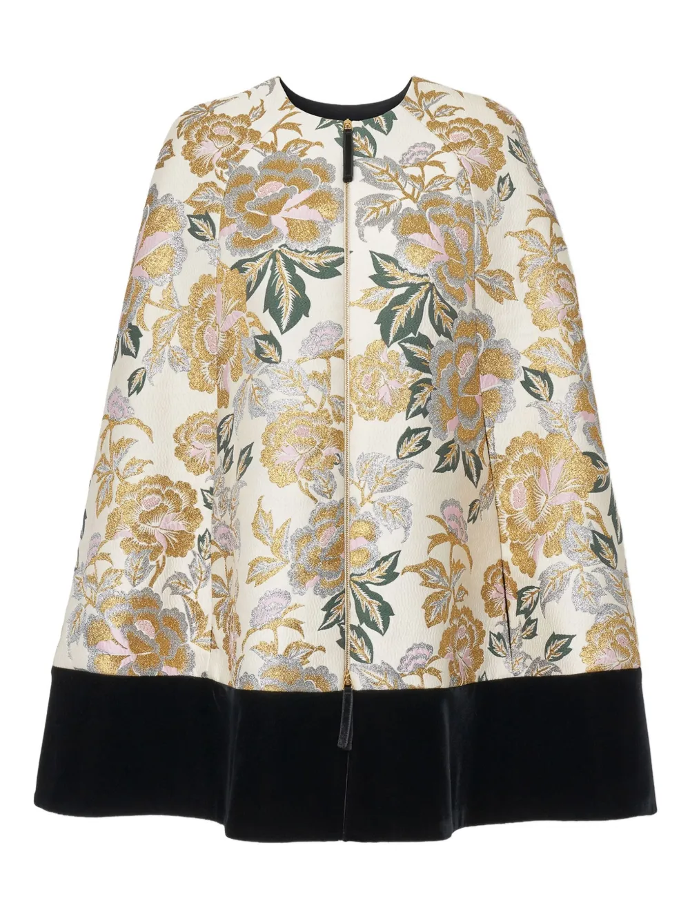 Carolina Herrera floral-jacquard velvet-trim cape - ニュートラル Carolina Herrera floral-jacquard velvet-trim cape - ニュートラル