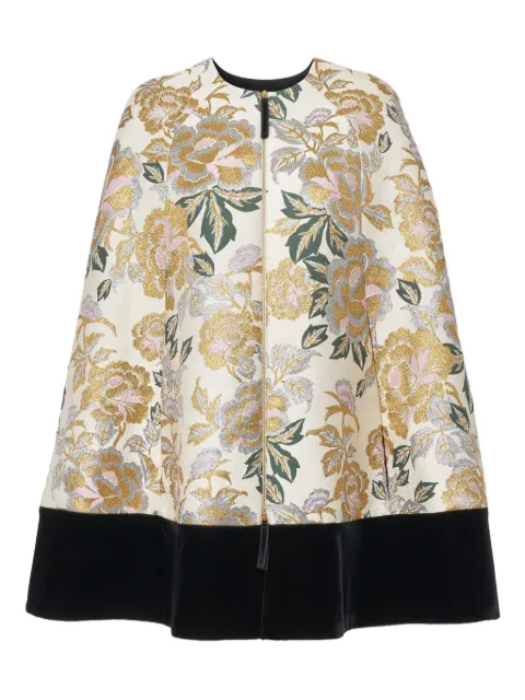 Carolina Herrera floral-jacquard velvet-trim cape