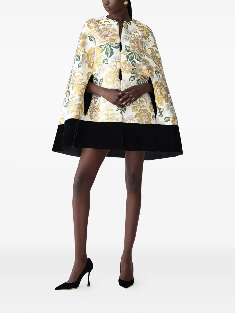 Carolina Herrera Floral-jacquard Velvet-trim Cape In Multi