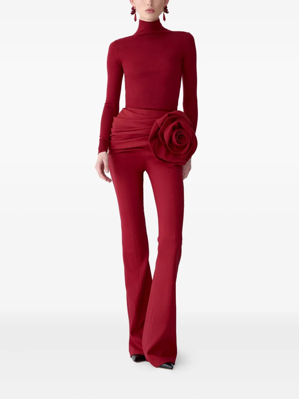 Carolina Herrera floral-appliqué trousers - Rood