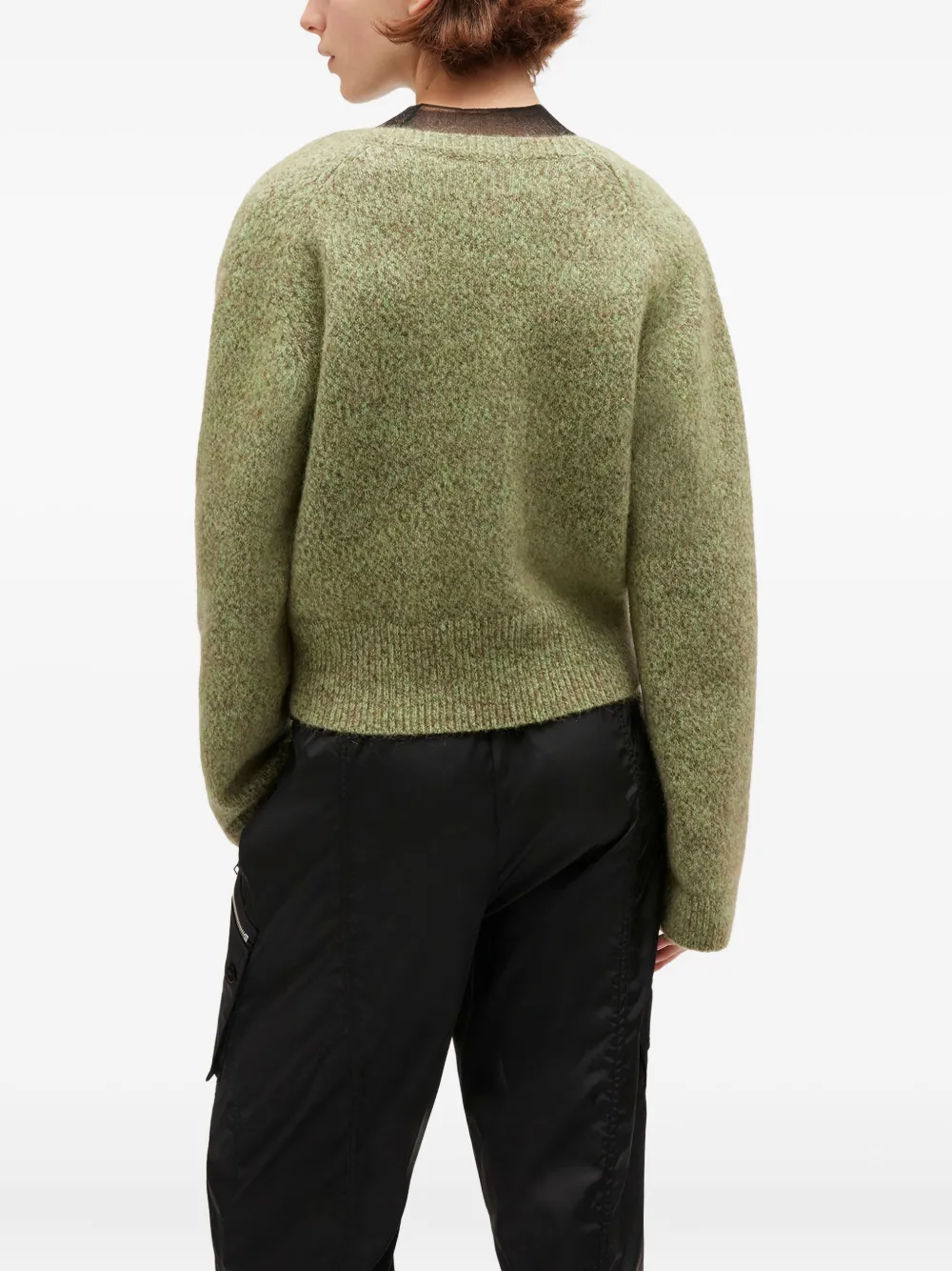 Ganni Textured Wool Blend V-neck Sweater In Green