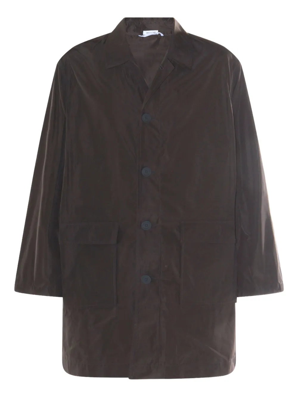 Thom Browne logo-print single-breasted coat - GREY