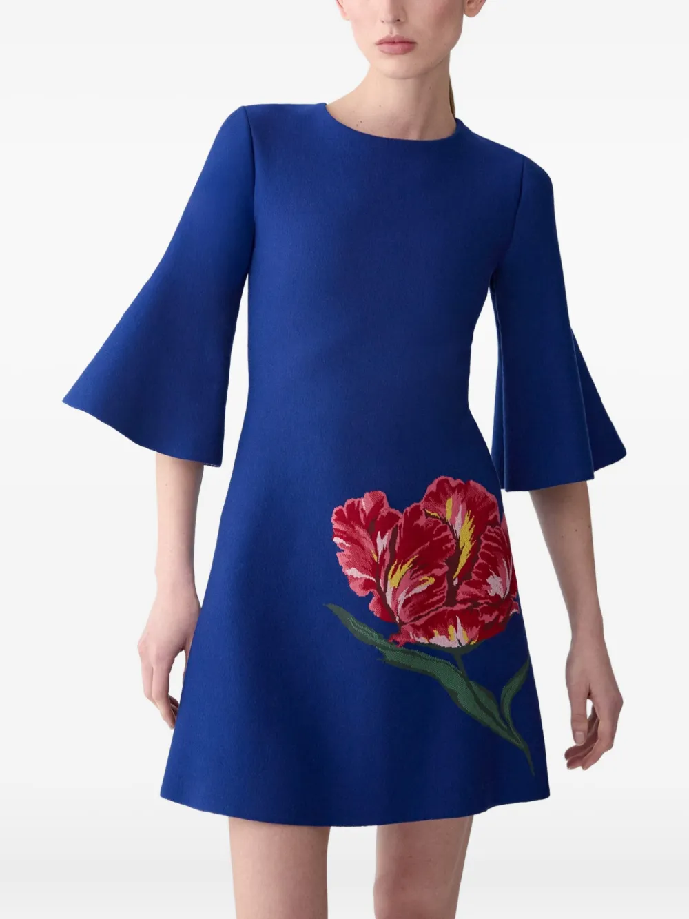 Carolina Herrera Tulip Bell-sleeve Mini Dress In Blue