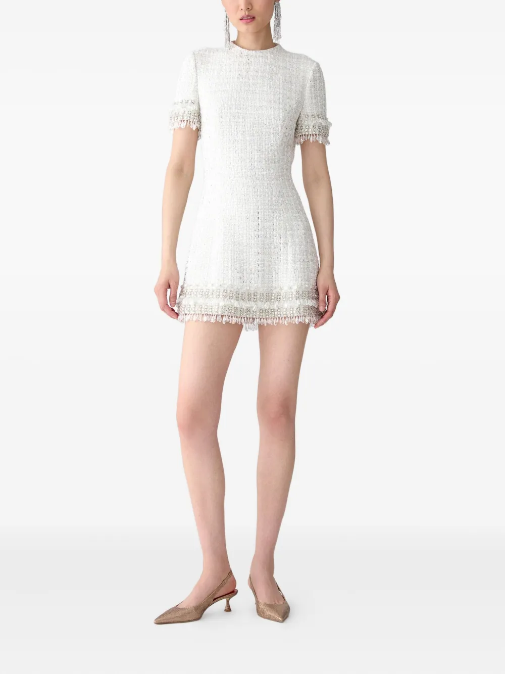 Carolina Herrera tweed beaded mini dress - Wit