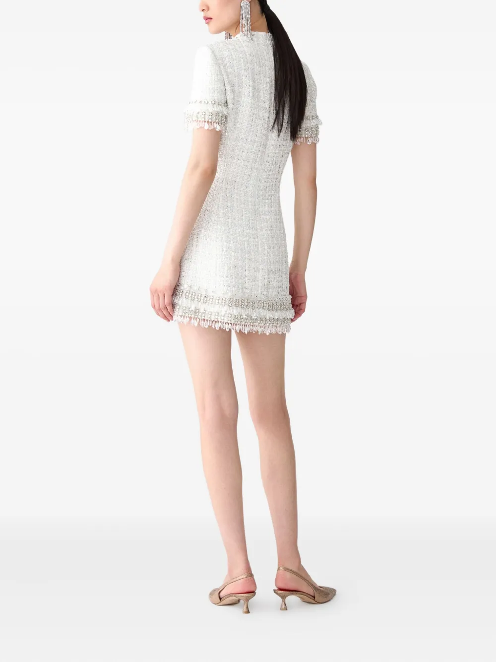 Carolina Herrera Tweed mini-jurk met kralen Wit