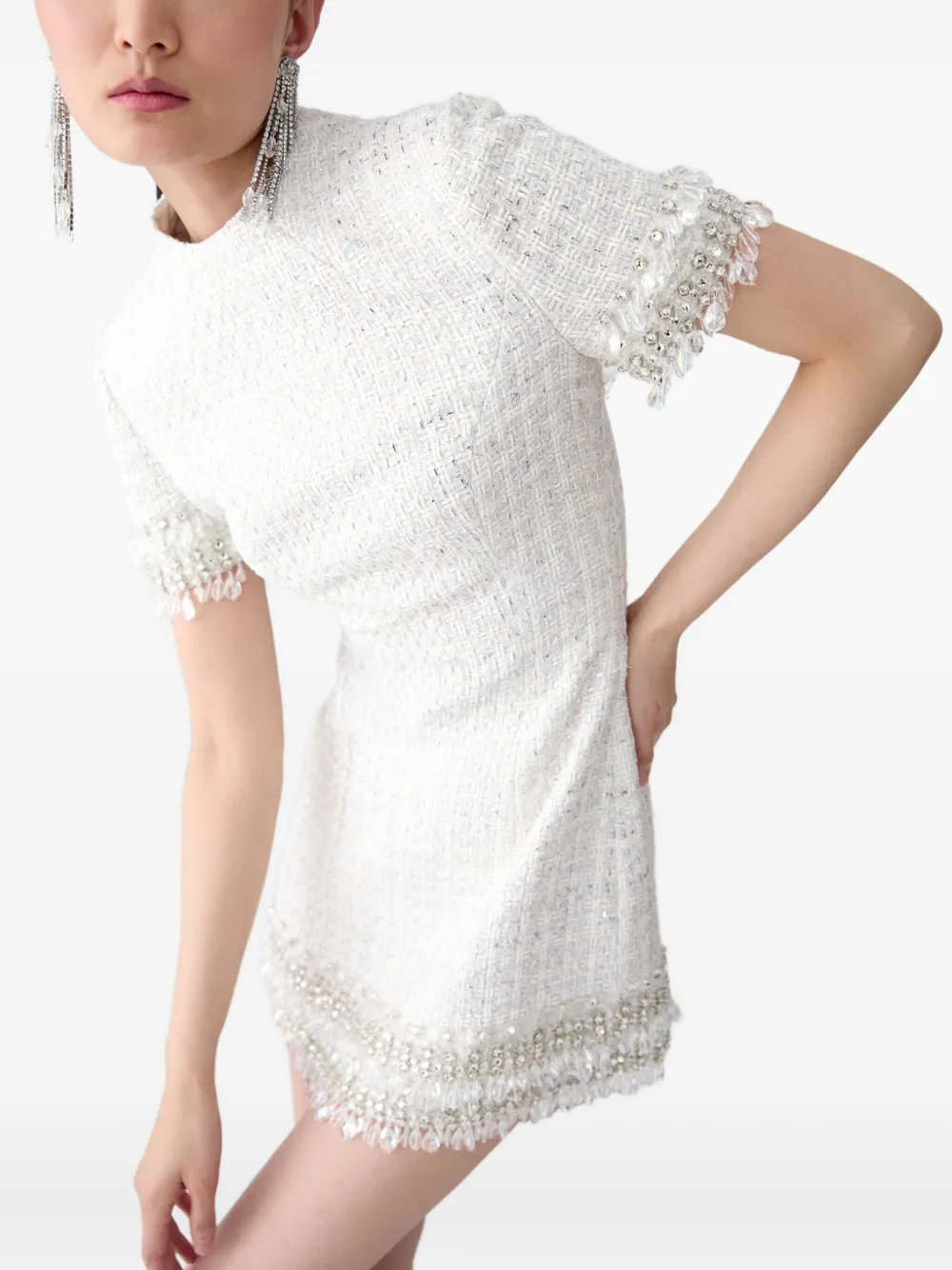 Carolina Herrera Tweed mini-jurk met kralen Wit