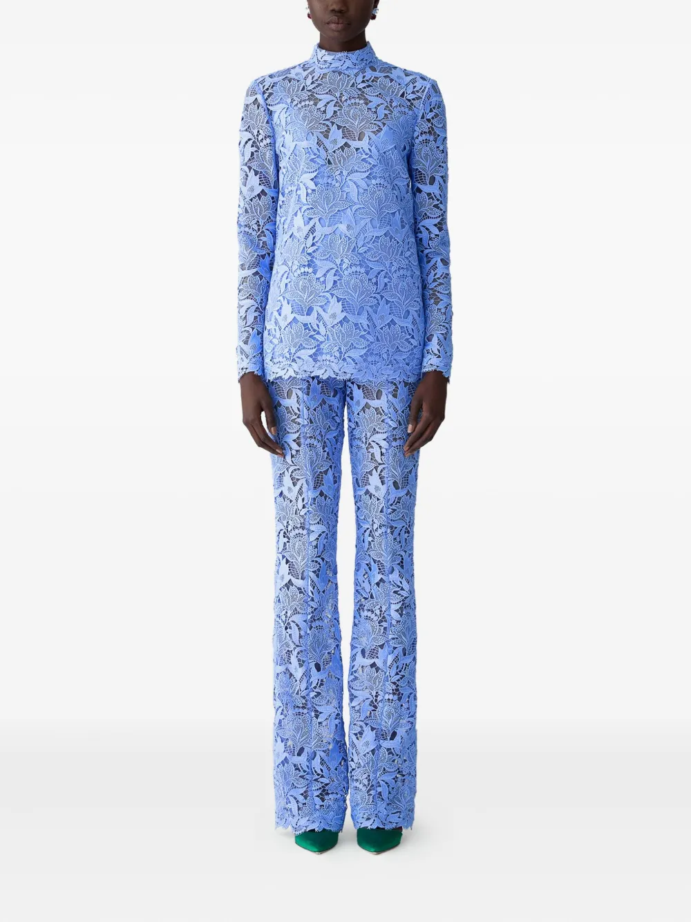 Carolina Herrera floral-lace trousers - Blauw
