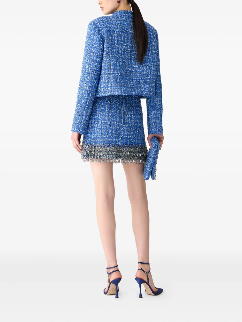 Carolina Herrera Embellished Tweed Mini Skirt In Blue
