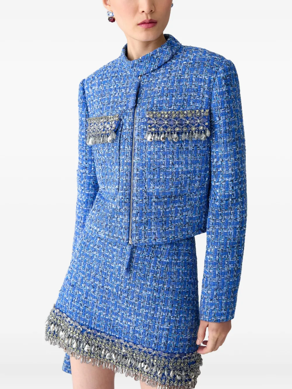 Carolina Herrera Embellished Tweed Mini Skirt In Blue
