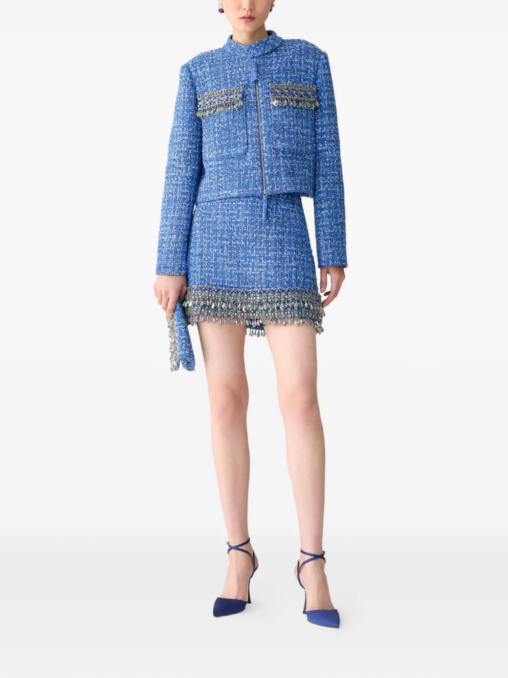 Carolina Herrera tweed embellished mini skirt - Blauw