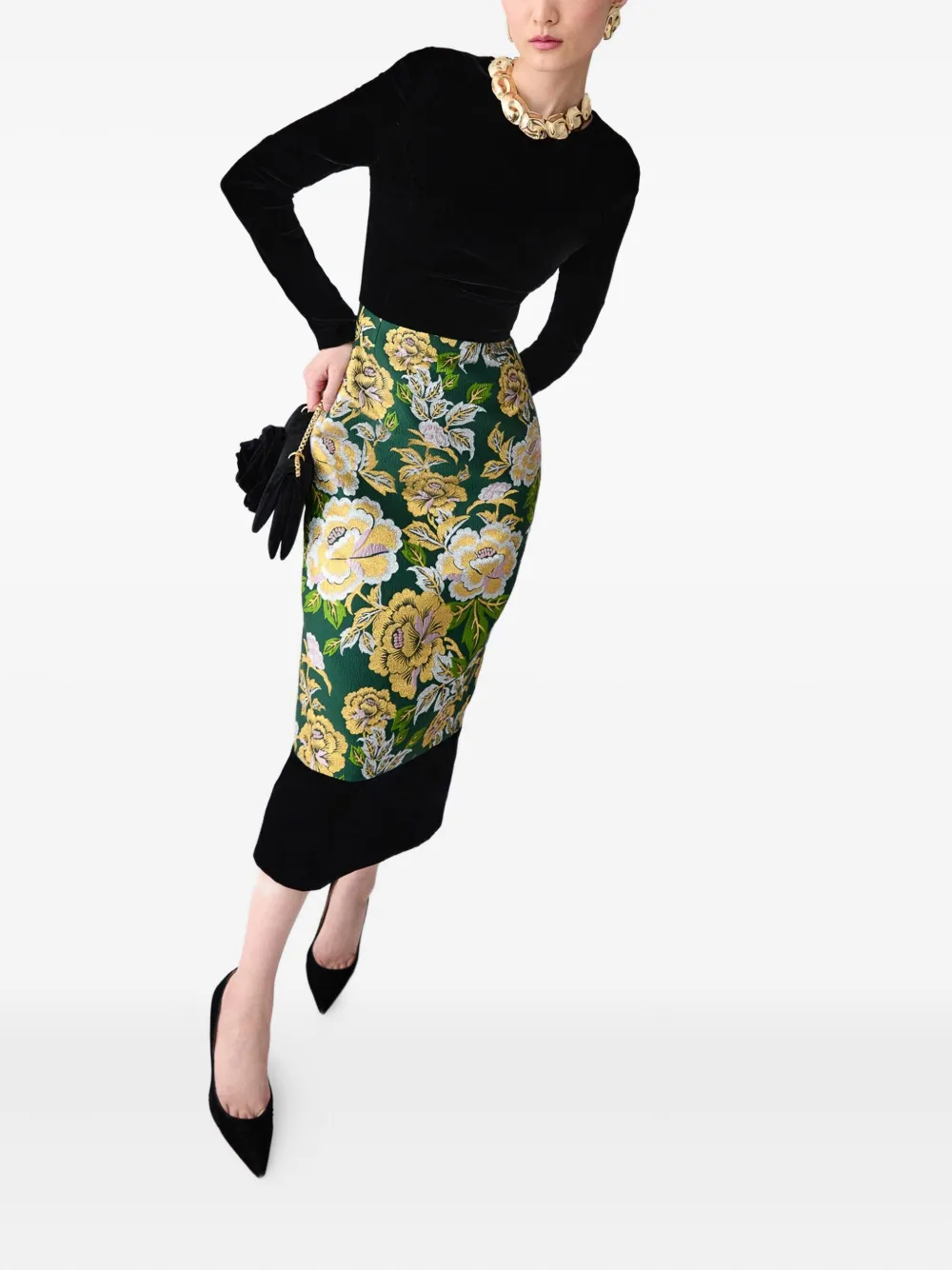 Carolina Herrera Floral Jacquard Crewneck Midi Dress In Multi