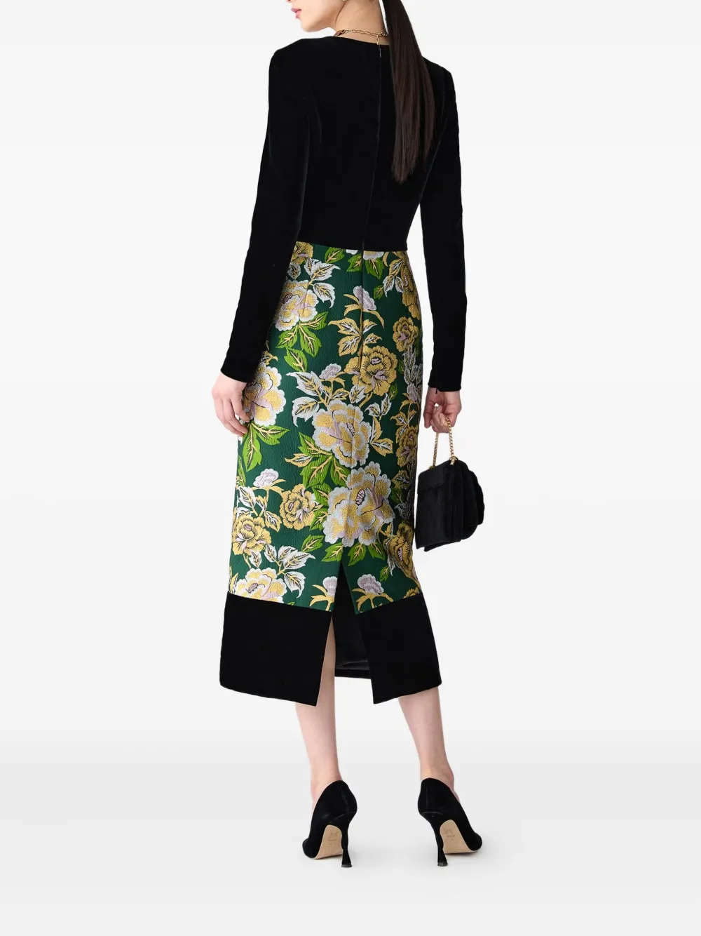 Carolina Herrera Floral Jacquard Crewneck Midi Dress In Multi