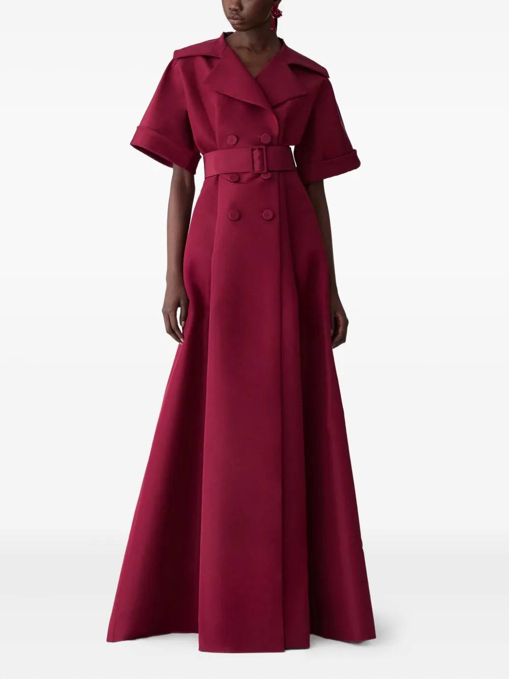 Carolina Herrera Belted Short-sleeve Maxi Dress In Red