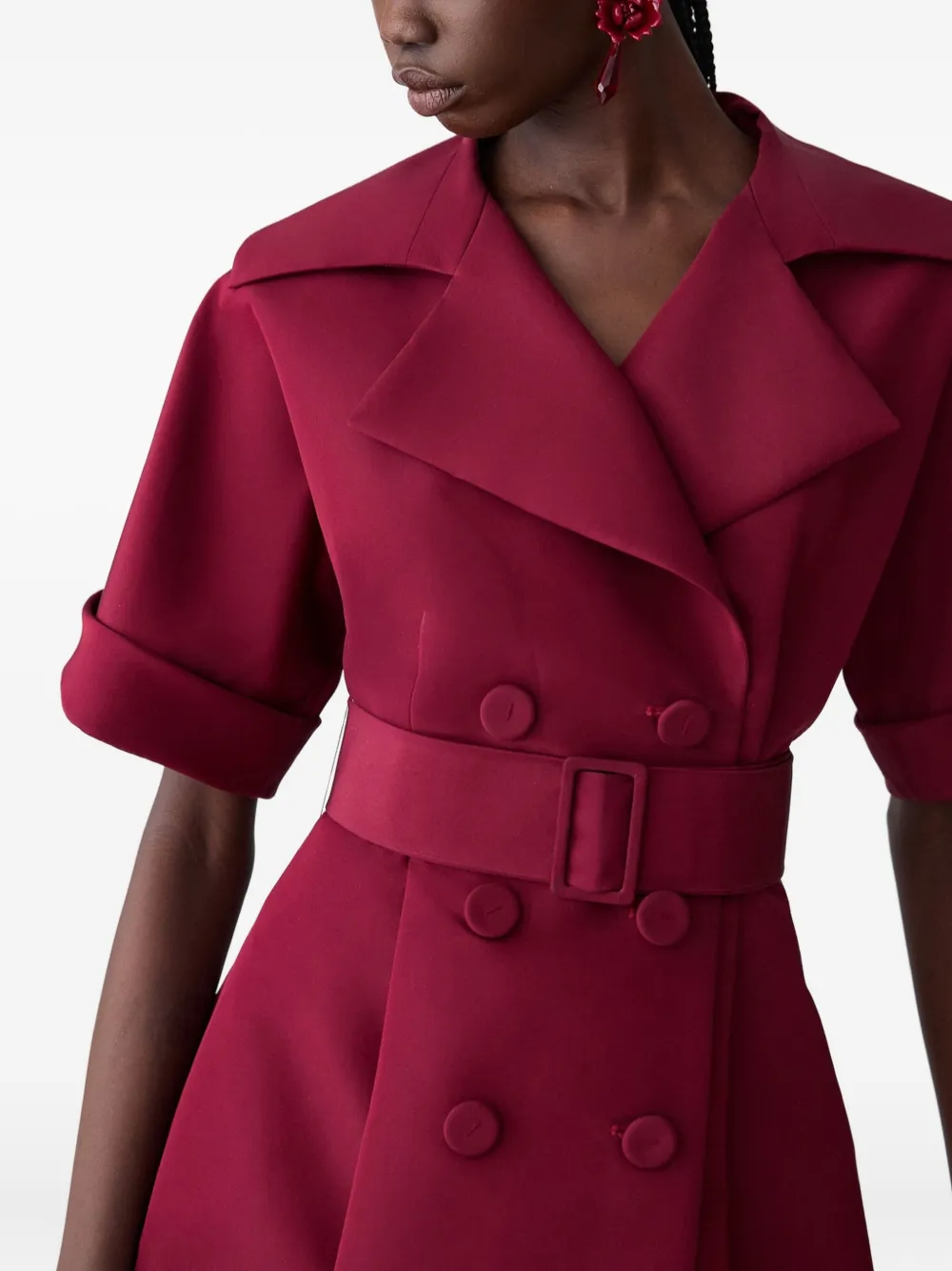 Carolina Herrera Belted Short-sleeve Maxi Dress In Red