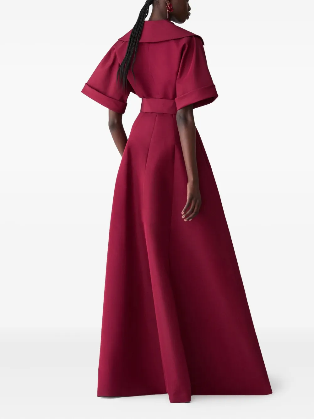 Carolina Herrera Belted Short-sleeve Maxi Dress In Red