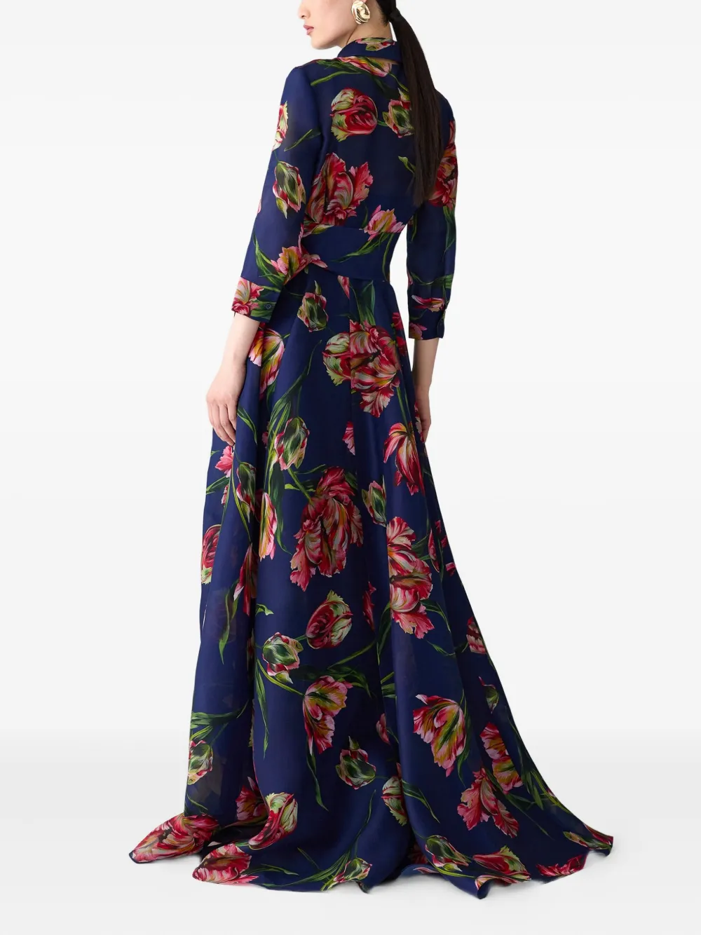 Carolina Herrera Tulip-print Belted Maxi Dress In Multi
