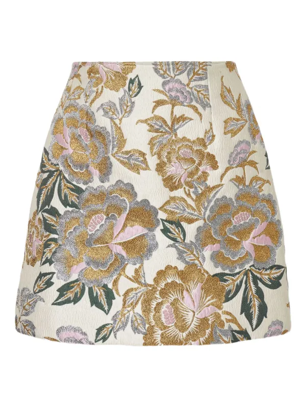 Carolina Herrera Floral-jacquard Mini Skirt in Neutrals