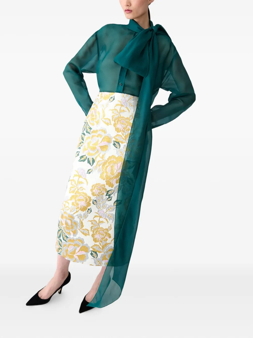 Carolina Herrera Floral-jacquard Midi Skirt In Neutral