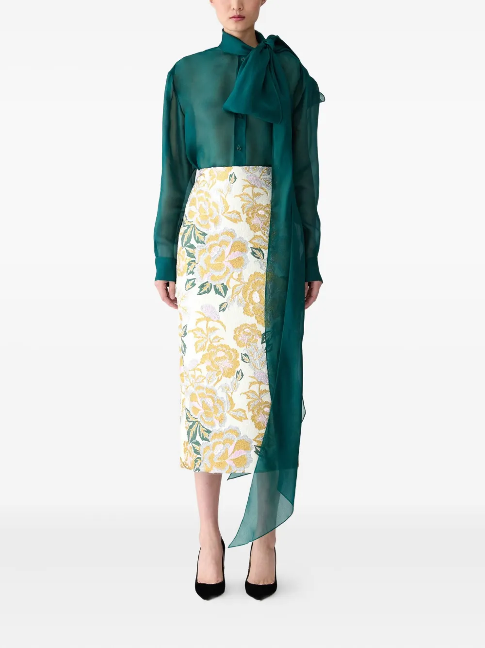 Carolina Herrera floral-jacquard midi skirt - Beige