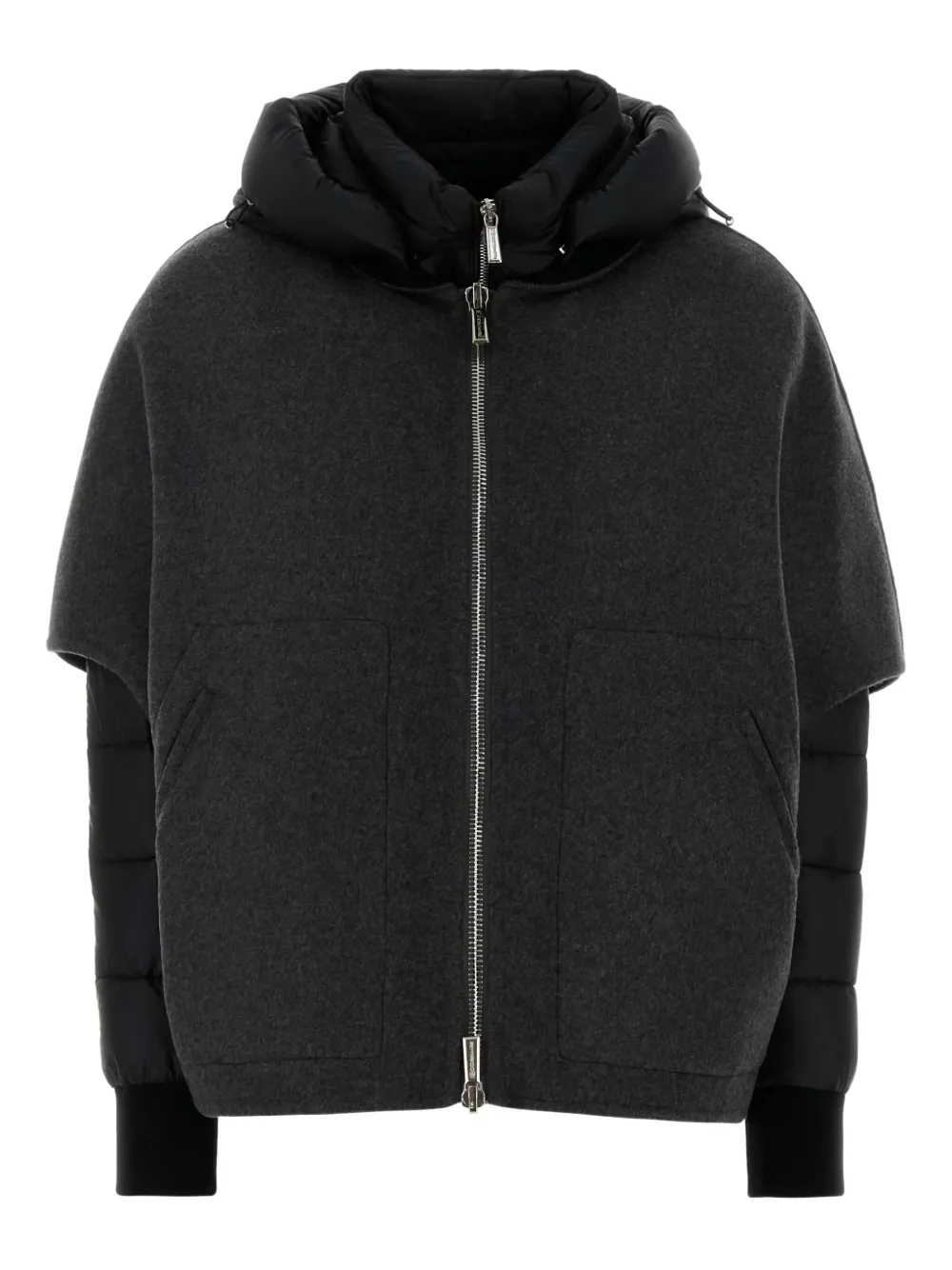 Moorer Hooded Down Jacket Featuring Quilted Sleeves In Gray