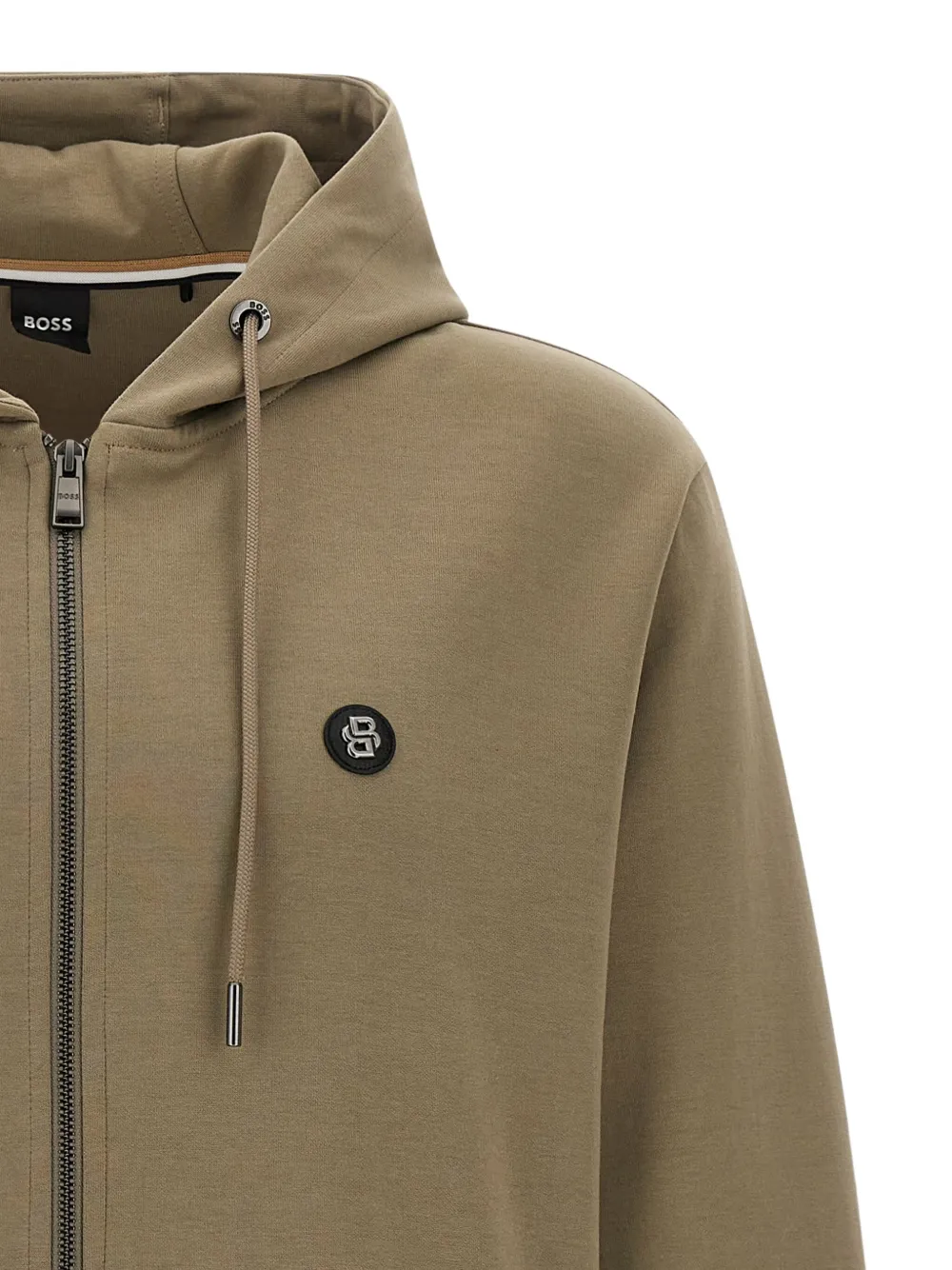 Hugo Boss C-spence 01 Leather-patch Hoodie In Green