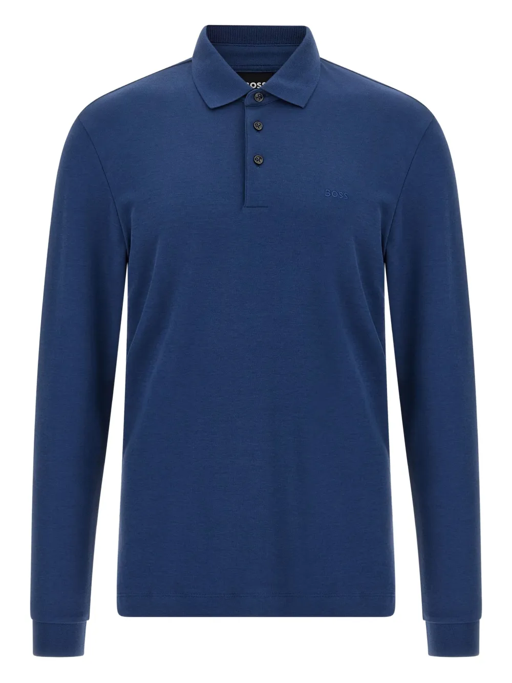 Hugo Boss Embroidery Long-sleeve Polo Shirt In Blue