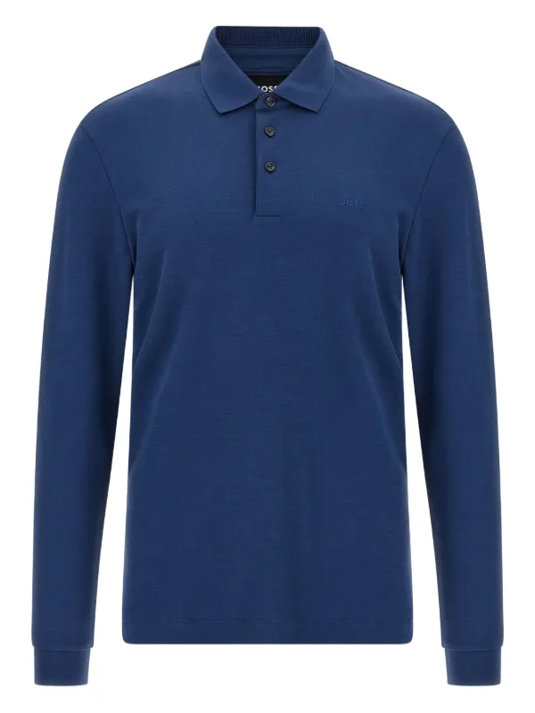 BOSS Embroidery long-sleeve Polo Shirt Blue FARFETCH PH