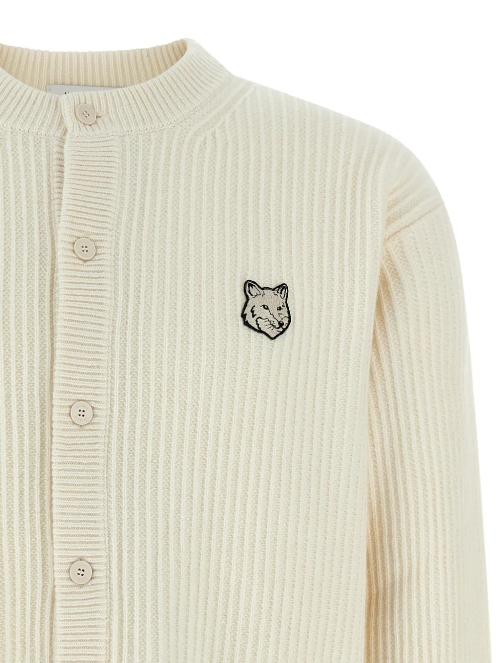 Maison Kitsuné Geribbeld vest met vossenkop Beige