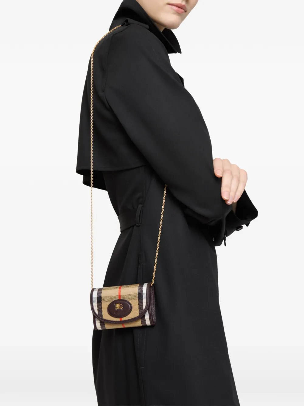 Burberry Highlands geruite crossbodytas met ketting Beige