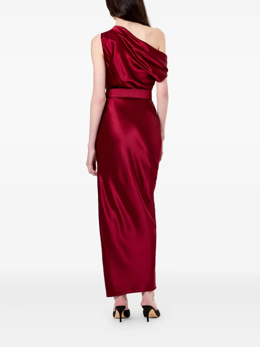 Nicholas Eartha One-shoulder Belted Maxi Dress In Red