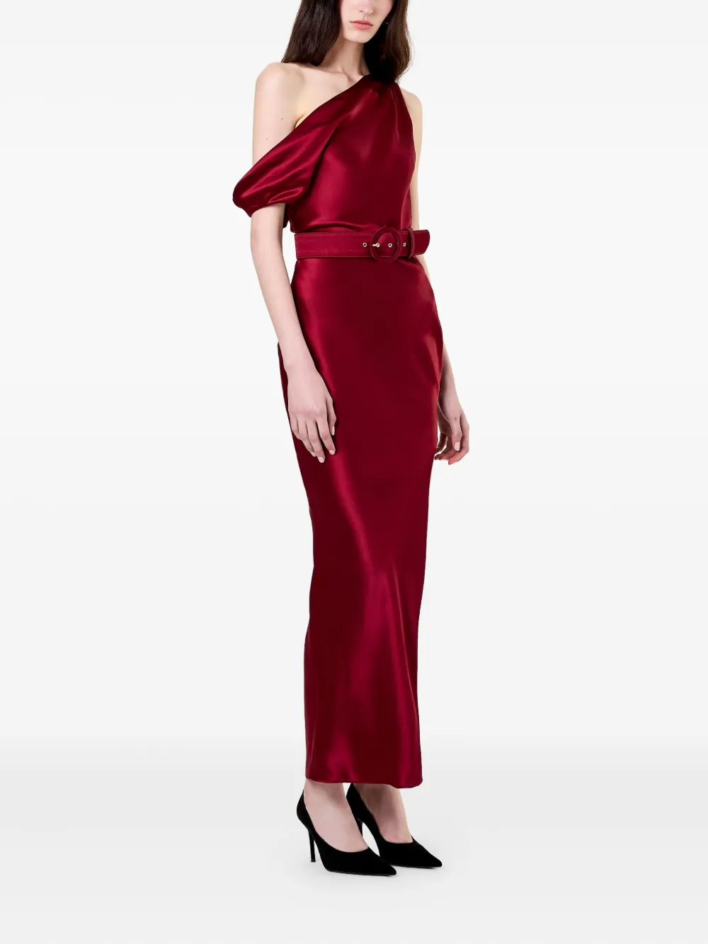 Nicholas Eartha One-shoulder Belted Maxi Dress In Red