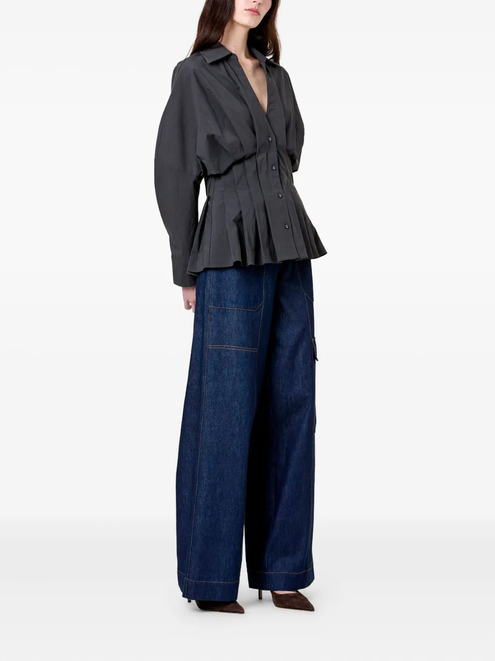 Nicholas Reggie Pleated Shirt In Gray